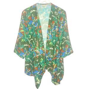 Soft Surroundings Green Red Blue White Floral Cascade 3/4 Sleeve Jacket Size XL